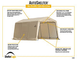 ShelterLogic 10' x 15' x 8' Peak Style Roof Instant Garage Carport Car Canopy with Steel Frame and Waterproof UV-Treated Cover, Sandstone ShelterLogic