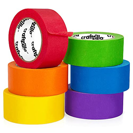 Craftzilla Colored Masking Tape – 6 Roll Multi Pack – 10 Yards x 1 Inch Each Colorful Craft Tape – Vibrant Rainbow Colored Painters Tape – Great for Craftzilla