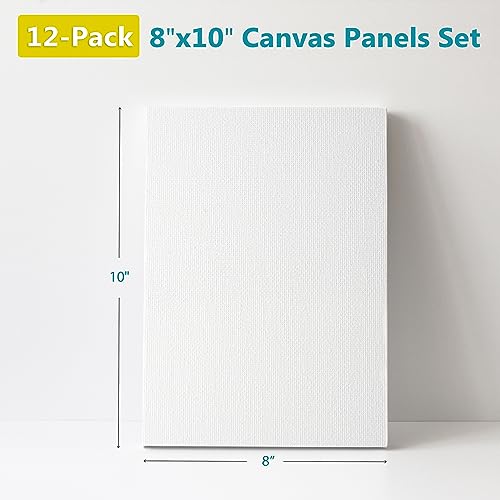 Keff Canvases for Painting - 8x10 12 Pack Art Paint Canvas Panels Set Boards - 100% Cotton Primed Painting Supplies for Acrylic, Oil, Tempera & Waterc