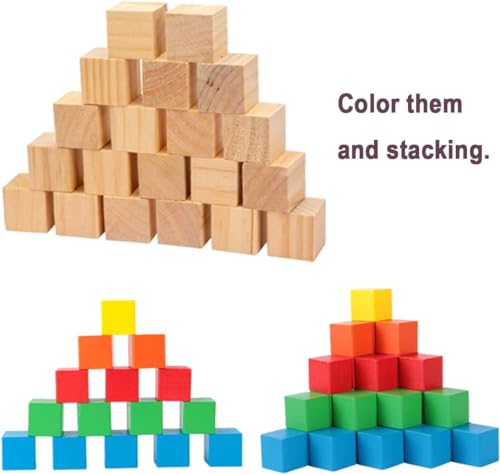 4PACK Wooden Blocks for Crafts, Unfinished Wood Cubes Blocks, 3 Inch Natural Wooden Blocks, Wood Square Blocks, Wooden Cubes for Arts and Crafts and PONGJA
