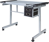 OneSpace Craft Station with Blue Glass Drafting, Silver OneSpace
