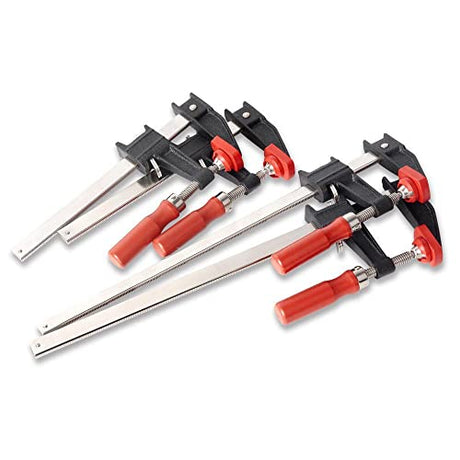 Bessey BESSEY GSCC4PK-C Clamp Set for Woodworking, F-style with Wood Handle, Replaceable Pads, 2 x 6 In and 2 x 12 In, 600 lb, Red/Black/Silver Bessey