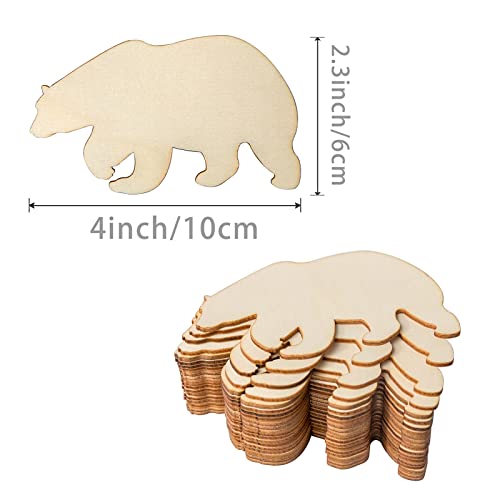 Bear Wooden Blank Grizzly Wood Wall Art Unfinished Ornaments for Christmas Wedding Birthday Party Thanksgiving Day Decoration 20Pcs. Zontween