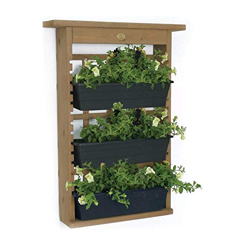 Algreen Gardenview Decorative Indoor or Outdoor Trellis with 3 Vertical Wall Hanging Planters with Drain Plugs for Flowers, Herbs, and Succulents - WoodArtSupply