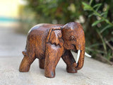 Land of Simple Treasures Hand Carved Wooden Elephant Statue - Wood Elephant Carving from Thailand - Feng Shui Elephant Figure - Brown, 5.5 Inches Land of Simple Treasures