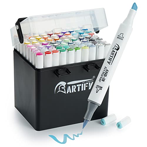 ARTIFY Alcohol Brush Markers, Brush & Chisel Dual Tips Professional Artist Markers, Drawing Marker Set with Carrying Case for Adult Coloring and - WoodArtSupply