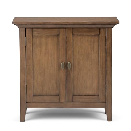 SIMPLIHOME Redmond SOLID WOOD 32 inch Wide Transitional Low Storage Cabinet in Rustic Natural Aged Brown for the Living Room, Entryway and Family SIMPLIHOME