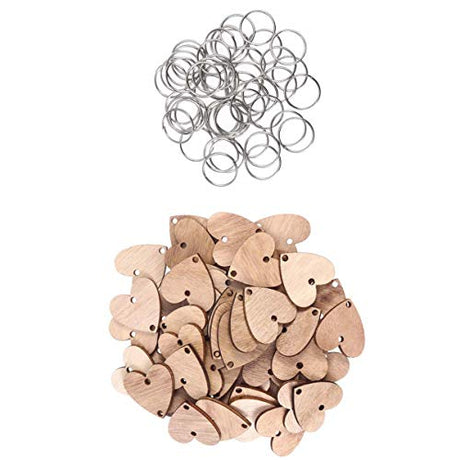 NOLITOY Wooden Board Calendar 50pcs Heart Wooden Slices and 50pcs Iron Loops, Wooden Discs with Holes for Wooden Birthday Reminder Calendar Board DIY NOLITOY