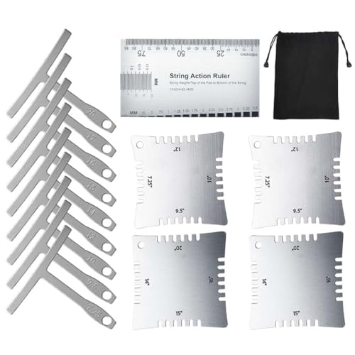 TIMESETL 14Pcs Guitar Luthier Tools Set Including Understring Guitar Radius Gauge, String Action Ruler Gauge, Guitar Notched Radius Gauges Guitar Set TIMESETL