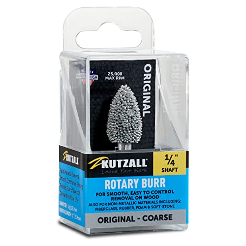 Kutzall Original Flame Rotary Burr, 1⁄4" Shaft, Coarse - Woodworking Attachment for Bosch, DeWalt, Milwaukee, Makita. Abrasive Tungsten Carbide, 1⁄2" Kutzall