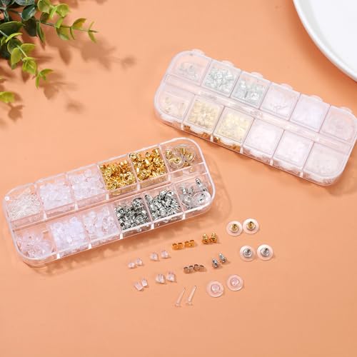 Nkwuire 12 Styles 600 Pcs Earring Backs for Studs, Clear Plastic Earrings Hypoallergenic Metal Rubber Silicone Earring Backs Bullet Clutch Stoppers - WoodArtSupply