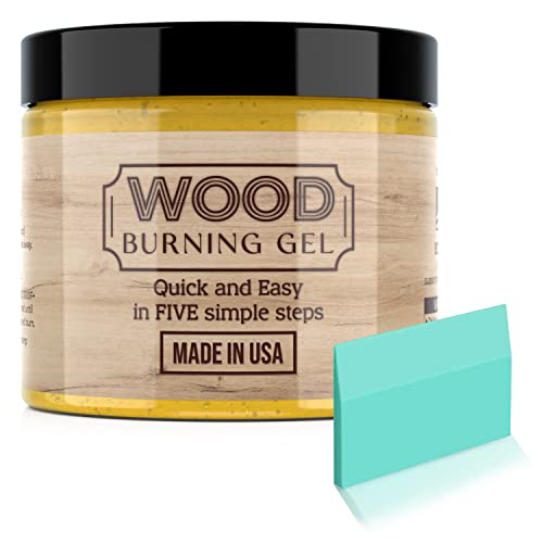 Wood Burning Gel and Mini Squeegee - Made in USA - 4 OZ Wood Burning Paste for Crafting, Drawing and DIY Arts and Crafts - Mini Squeegee Included -