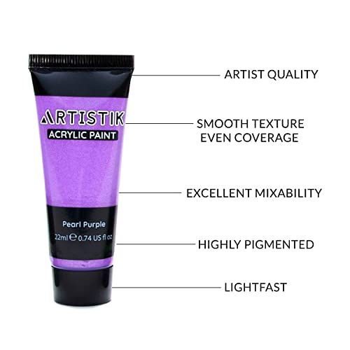 ARTISTIK Acrylic Paint Tube Set of 32-22ml Paint Tubes with 3 Brushes for Adults, Kids and Artists - Non-Toxic Artist Quality Paints for Canvas ARTISTIK