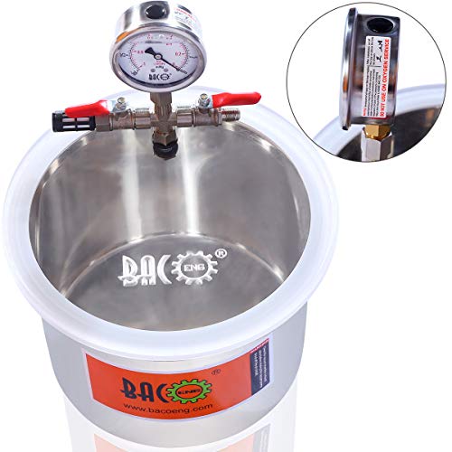 BACOENG 1.5 Gallon Stainless Steel Vacuum Chamber Silicone Kit for Degassing Resins, Silicone and Epoxies BACOENG