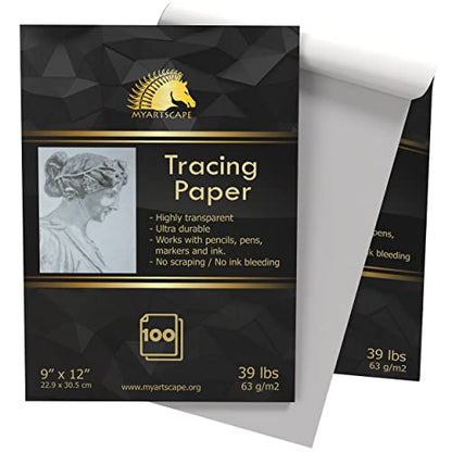 MyArtscape Tracing Paper Pad - 39lb - 9" x 12" - 100 Transparent Sheets - Artist Quality - WoodArtSupply