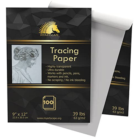 MyArtscape Tracing Paper Pad - 39lb - 9" x 12" - 100 Transparent Sheets - Artist Quality MyArtscape
