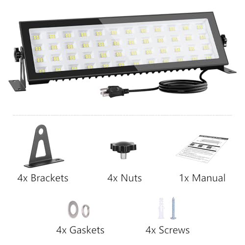 OOOLED 2 Pack LED Shop Lights, 100W 13000LM 6000K Super Bright LED Work Light, IP66 Waterproof LED Flood Light Outdoor with Plug, LED Shop Lights for OOOLED