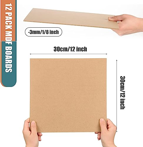 12 Pack MDF Wood Board for Crafts 12x12x1/8 Inch-3 mm Thick Medium Density Fiberboard Unfinished Wood Art Boards Blank Wooden Blocks Chipboard Panels FOBSME