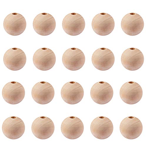 PH PandaHall Wooden Beads, 50Pcs 30mm(1.2 Inch) Natural Unfinished Wood Spacer Beads Round Wooden Ball Loose Beads for Crafts DIY Jewelry Garland
