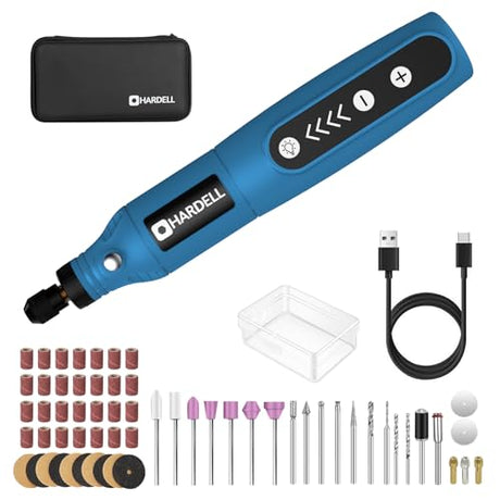 HARDELL Cordless Rotary Tool, 5 Variable Speed Mini Rotary Tool Kit with 61 Accessories, 3.7V Type-C Charging Power Rotary Tool for Engraving, HARDELL