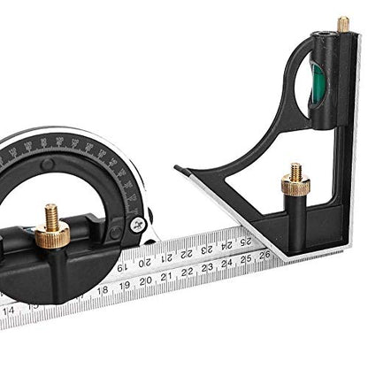 Fafeicy Stainless Steel T Square Ruler Adjustable Sliding Combination Square Ruler & Protractor Level Measure Measuring Tool 4-Piece 4R Combination - WoodArtSupply