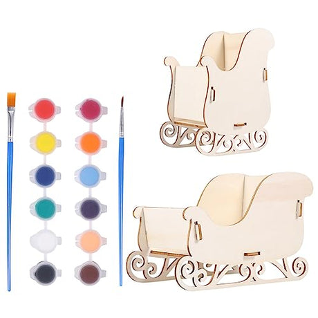 EXCEART 1 Set Hand Painted sled DIY Sleigh kit Wooden Sleigh Decoration Dinner Table Decor Wooden Toys Unfinished Christmas Decor Hand Painted EXCEART
