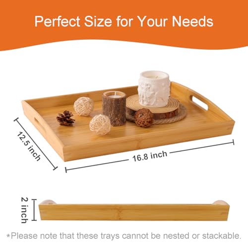 Joy&Grace 100% Bamboo Wood Butler Serving Tray with Handles - Breakfast/Coffee Table Tray, Decorative Ottoman Tray, Serving Platter for Joy&Grace
