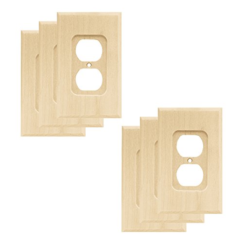 Franklin Brass W10397V-UN-R Wood Square Single Duplex Outlet Wall Plate/Switch Plate/Cover (6 Pack), Unfinished Wood Franklin Brass