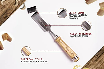 SeaboteK woodworking tool set 8 pcs carpenter's wood chisel set (Sapelle handle 8 pcs set) - WoodArtSupply