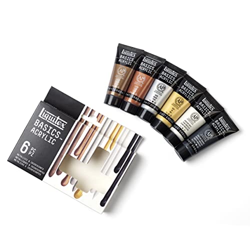 Liquitex BASICS Acrylic Paint Set, 6 x 22ml (0.74-oz) Tube Paint Set, Metallic & Iridescent - WoodArtSupply