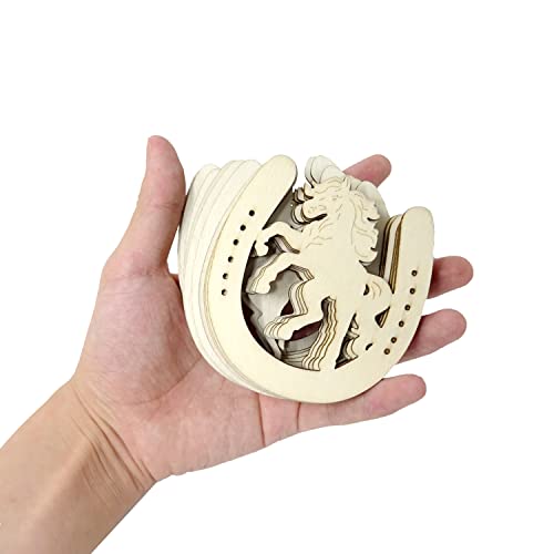 Honbay 36PCS Unfinished Cowboy Wooden Cutouts Blank Horseshoe and Hat Wood Discs Slices for Western Cowboy Cowgirl Party Decorations DIY Craft (5 HONBAY