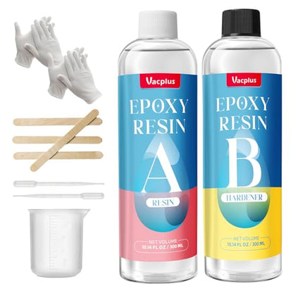 Vacplus Epoxy Resin, 20.28oz Epoxy Resin Kit, Crystal Clear Resin Epoxy, Self Leveling, Easy Mix 1:1 Resin Supplies, Bubble Free Epoxy Resin