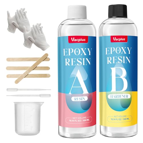 Vacplus Epoxy Resin, 20.28oz Epoxy Resin Kit, Crystal Clear Resin Epoxy, Self Leveling, Easy Mix 1:1 Resin Supplies, Bubble Free Epoxy Resin Accessories for Coating, Jewelry Making, Crafting
