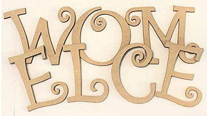 NEXTCraft 8 Inch Wooden Letters T Curlz Girl Font, Unfinished MDF Alphabet ABC Cutout, Monogram Initial Paintable Lettering
