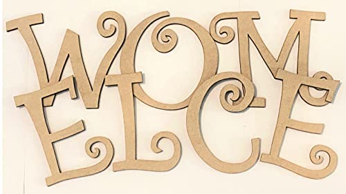 NEXTCraft 8 Inch Wooden Letters H Curlz Girl Font, Unfinished MDF Alphabet ABC Cutout, Monogram Initial Paintable Lettering