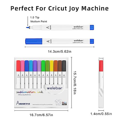 Welebar 1.0 Tip Infusible Pen Set for Cricut Joy/Xtra, 12 Pack Assorted Sublimation Ink Marker Pens for Heat Tranfer, Mugs, T-shirt