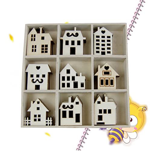 SEWACC 45pcs Unfinished Wooden Cutouts Wooden Houses Shapes Embellishments Hanging Ornaments Wooden House Cutout Slices for DIY Craft Christmas Decor SEWACC