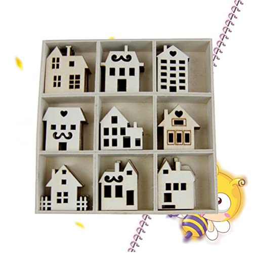 SEWACC 45pcs Unfinished Wooden Cutouts Wooden Houses Shapes Embellishments Hanging Ornaments Wooden House Cutout Slices for DIY Craft Christmas Decor