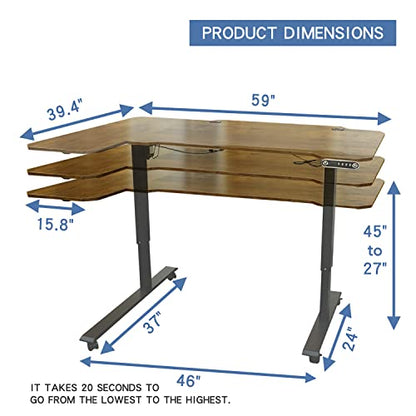 bilbil L-Shaped Electric Height Adjustable Standing Desk 59 Inches, Stand Up Rising Table for Home Office with Splice Board, Black Frame and Rustic - WoodArtSupply