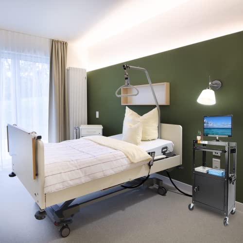 Metateel Steel Large AV Cart with Extra Storage - Adjustable Height Cart with Locking Cabinet, Pullout Tray, Power Strip, and Cord Management - Holds Metateel