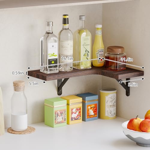 Fixwal Corner Floating Shelves Set of 5, Wall Mounted Corner Shelf, Rustic Wood Wall Shelves for Bathroom, Kitchen, Bedroom, Home Decor, Laundry Fixwal