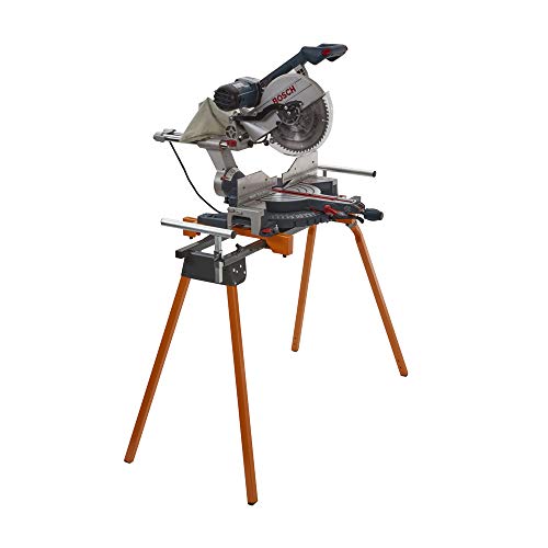 BORA Portamate Heavy Duty Folding Miter Saw Stand with Wheel Kit and Adjustable Pedestal Roller, Heavy Duty Pro Workstand with Additional Outfeed Bora
