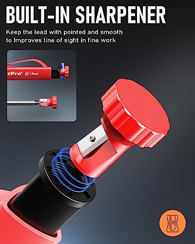 Nicpro 2 Pack Carpenter Pencil Set with Sharpener & Finger Grip, Solid Mechanical Pencils with 26 Refills (Red, Black, Yellow), Deep Hole Marker Nicpro