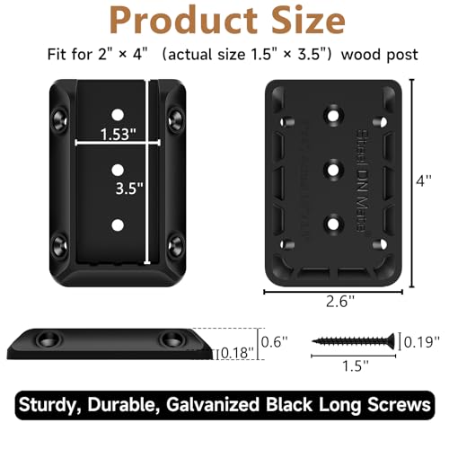 Steel DN Mate 20 PCS Deck Railing Bracket Connectors for 2x4 (Actual 1.5”x3.5”) Wood Post to Handrail Connection, Sturdy Nylon Stair Fence Railing - WoodArtSupply