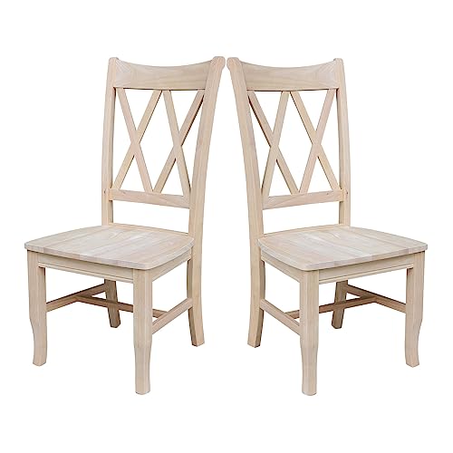 International Concepts Set of Two Double X-Back Dining Chair, 19.9"W x 22"D x 41.3"H, Wood Unfinished