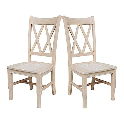 International Concepts Set of Two Double X-Back Dining Chair, 19.9"W x 22"D x 41.3"H, Wood Unfinished