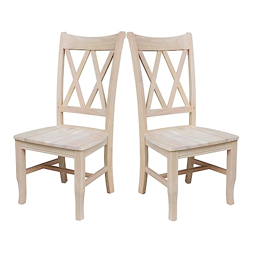International Concepts Set of Two Double X-Back Dining Chair, 19.9"W x 22"D x 41.3"H, Wood Unfinished IC International Concepts