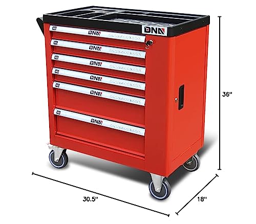 New Package DNA MOTORING 36" H X 30.5" W X 18"D Heavy Duty Lockable Slide Tool 6-Drawers Chest Rolling Tool Cart Cabinet with Keys (TOOLS-10002), Red - WoodArtSupply