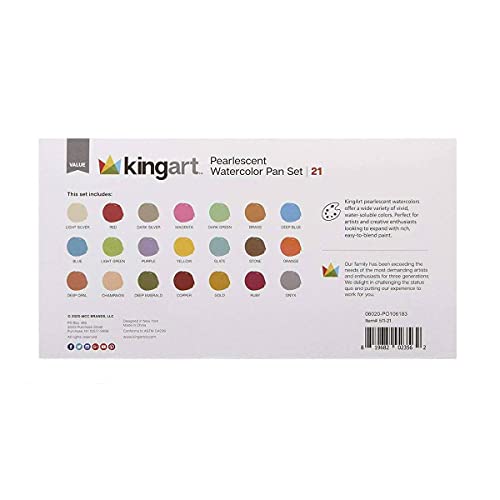 KINGART Watercolor Pan Set, Pearlescent Colors, 21 Unique Shades & Paint Brush - WoodArtSupply