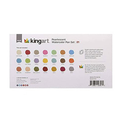 KINGART Watercolor Pan Set, Pearlescent Colors, 21 Unique Shades & Paint Brush - WoodArtSupply